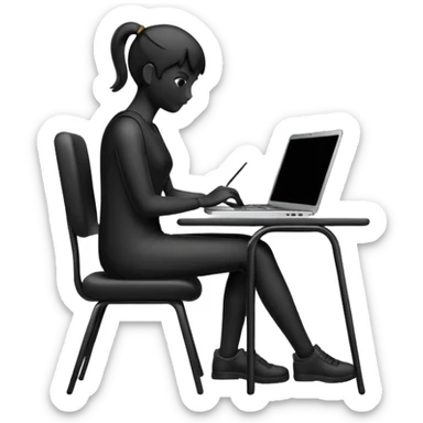 Minimalistic flat vector icon, iOS style, thin black contour on white background. Person silhouette sitting with a laptop, code brackets <> on the screen. Clean, no te sticker