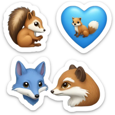 blue heart with hedgehog fox squirrel sticker