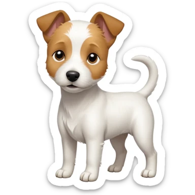a full body slightly chubby white parson russell terrier looking dog the size of a kelpie with light brown long ears and a light brown patch on one eye and a large snout. the rest of the dog is completely white sticker