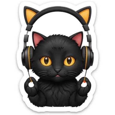 black cat in headphones sticker