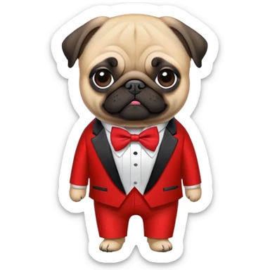 pug dog wearing a vermillion tuxedo sticker