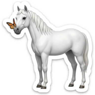 White horse with a butterfly on its nose sticker