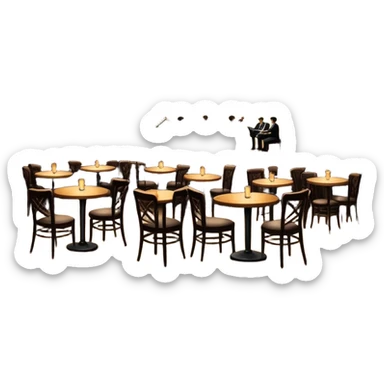 jazz club interior, spotlight on stage, musical notes, audience at tables sticker