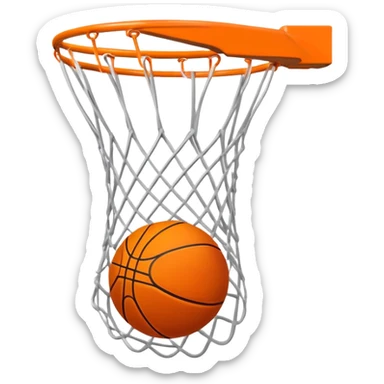 Basketball swishing through net, minimal design with just essential details, iOS emoji style sticker