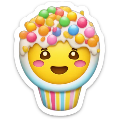 kawaii sticker of yellow face covered in candy sticker