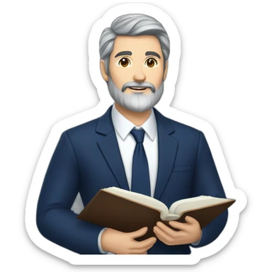 husband classy caucasian 55 dark gray hair trimmed beard wearing navy blue business suit and holding bible, with wife asian age 55 dark hair nurse uniform, no children sticker