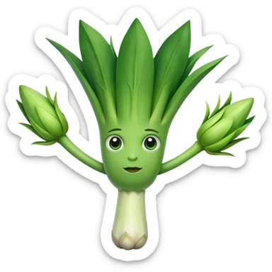 a leek with arms and eyes sticker