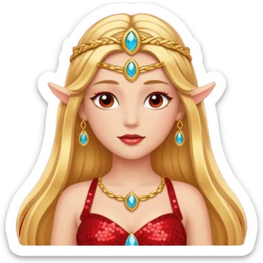 Freya, Goddess of Love from Gods and Goddesses with long golden blonde hair, red sequin outfit sticker