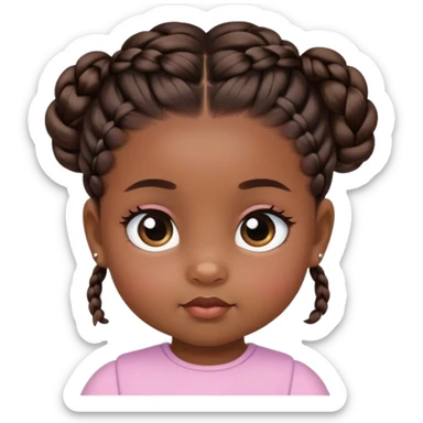 baby girl with dark brown skin with braided bun slant eye sticker