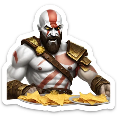 Kratos from god of war eating nachos sticker