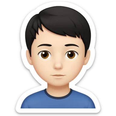 An Emoji of boy age in 10 with short black hair, who can be described by three words: perfectionist, air, ocean sticker
