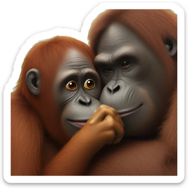 Big Orangutan kissing small monkey sticker