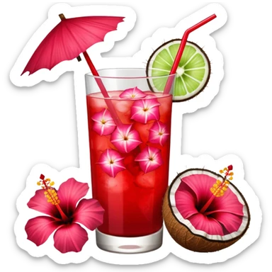 coconut drink with red flowers sticker