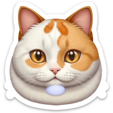 calico and white cat with small head, hazel eyes, and short but chubby body sticker
