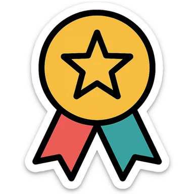 vector icon of an honorable mention award badge with gold and colorful elements, elegant and minimalist flat design, 2D flat vector, trending icon look, soft shadows, isolated on white background, no text, perfect for commercial use sticker