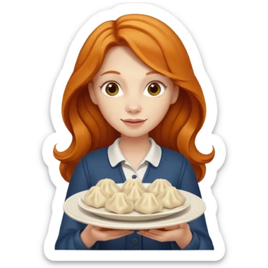 holding dumpling plate ginger woman long hair sticker
