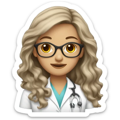 Female eye doctor brown long wavy hair sticker