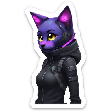 Edgy Shy Anthro cool pretty colorful dark cat-fursona techwear sticker