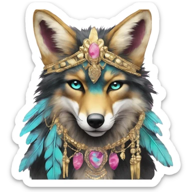 Dark black Beige cyan Pink magenta burgundy maroon cyan beige gray coyote fox black stripes wearing gold jewellery gold piercings gold gilded vintage watercolour tie dye black raven wings sticker