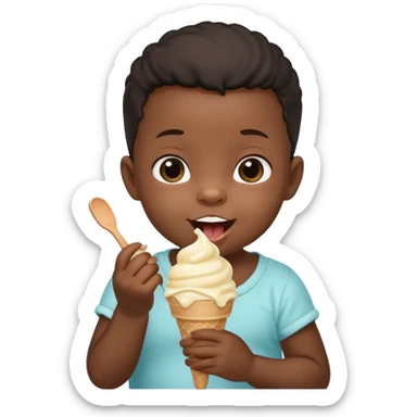 black newborn baby sitting eating ice cream sticker