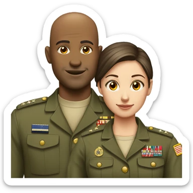 Bald man in military and his young brunette civilian girlfriend  sticker