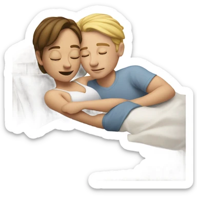 White man tucking in white woman to bed sticker