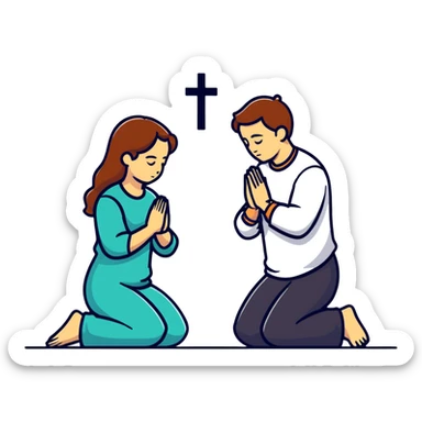 person praying and someone behind them sticker