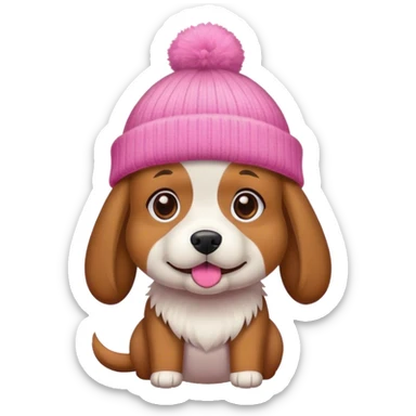 dog wearing a pink beanie sticker