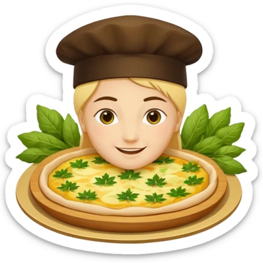 Georgian cuisine avatar in bright emoji-style illustration. Khachapuri and herbs, rich golden and green colors, simple shapes, flat design, strong character. sticker