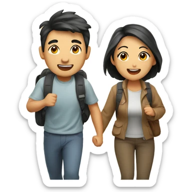 Cute Asian couple excitedly traveling  sticker