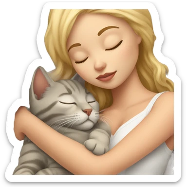 blonde girl sleeps with cat sticker