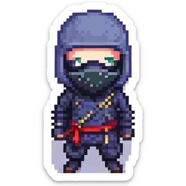 masked ninja, pixel art style sticker