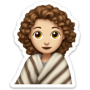 White Girl with curly brown hair in a blanket  sticker