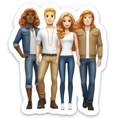 Glam brunette white ken and glam ginger haired white barbie sticker