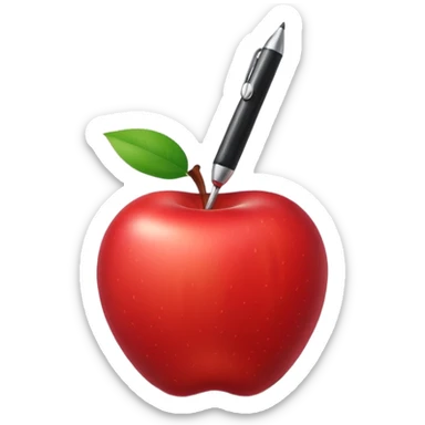 Pen stuck in an apple sticker