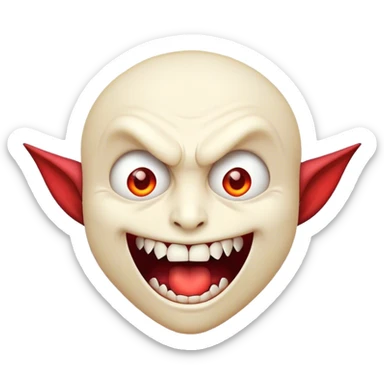 Cinematic Comical Vampire Portrait Emoji, with a sharply stylized, slightly caricatured pale face accented with exaggerated fangs and overly dramatic wide eyes filled with comic shock, head tilted in a hilariously startled pose, simplified yet amusingly detailed, glowing with a soft mysterious glow and a playful outline capturing the quirky humor of a vampire in disbelief! sticker