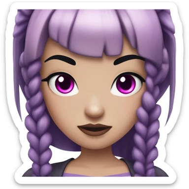 teenage vampire girl with pale pink skin, purple eyes, black hair with pink streaks, pigtails with bangs sticker