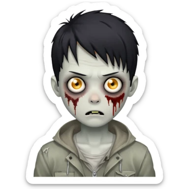 Faça um menino zombie, com cabelos preto igual de anime, com olhos cinza sticker