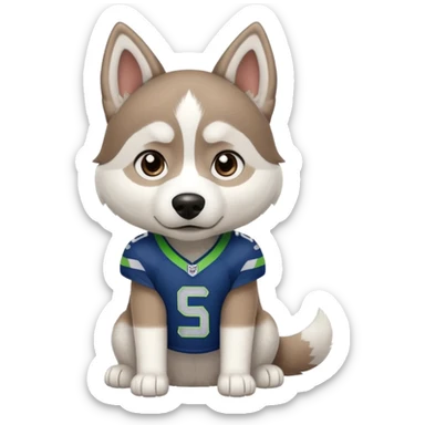 White  brown husky with Seattle Seahawks gear sticker