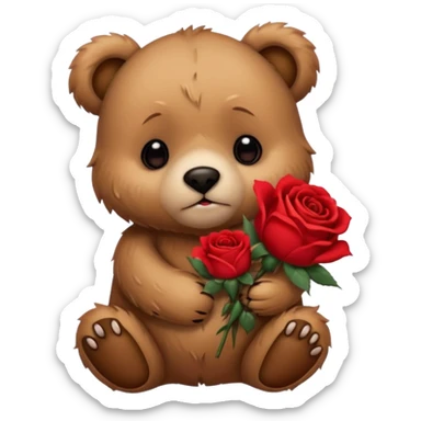 Cute bear with sad puppy dog crying eyes holding roses with this  sticker