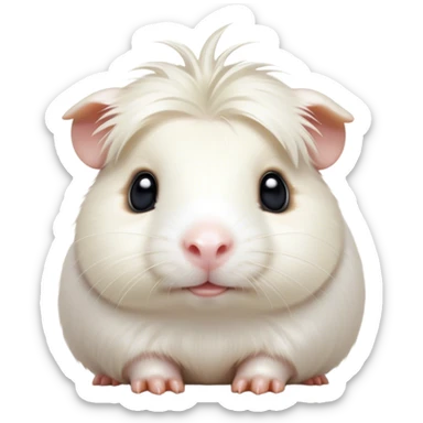 Cinematic Cute White Guinea Pig Portrait Emoji, Head tilted playfully and inquisitively, showcasing a silky, immaculate white fur with a natural glow, round, sparkling dark eyes filled with curiosity, Simplified yet irresistibly adorable features, highly detailed, glowing with a warm, friendly light, high shine, affectionate and lively, stylized with a touch of whimsy, bright and endearing, soft glowing outline, capturing the essence of a mischievous yet loving guinea pig, so playful it feels like it could nuzzle out of the screen and into your arms! sticker