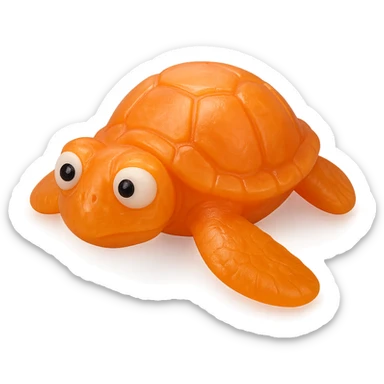 hyper-detailed retro 90's toy style bright orange semi-transparent soft plastic sea turtle with derpy eyes soft reflections soft and squishy some cloudiness not shiny highly detailed appealing no tag no background sticker