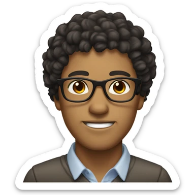 tan man with curly black hair and brown eyes and glasses  sticker