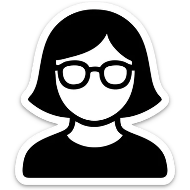 Asian girl with tan skin, short black hair, and glasses, solid filled icon sticker