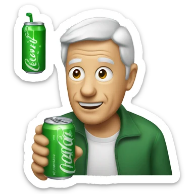 Older Guy drinking green canned soda  sticker