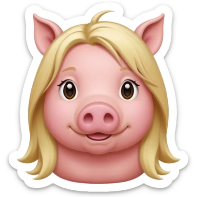 pig with long blonde hair sticker