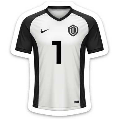 White and black soccer jersey with number 1 with and a logo on it sticker