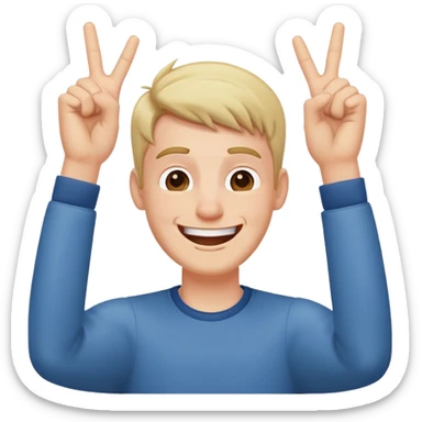 guy laughing with both hands to side of head with pointer and middle finger towards head aswell sticker