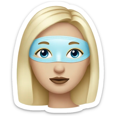 Blonde hair girl with blue eyes and big lips in a face mask relaxing  sticker