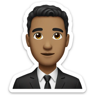 male with light brown skin and black hair and blac eyes without glasses wearing black suit and tie sticker